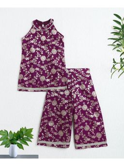 The Magic Wand - Jacquard Woven Floral Kurta And Palazzo-Wine