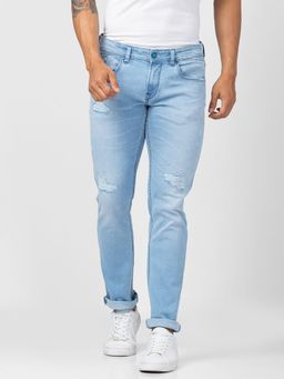 Spykar - Men Light Blue Cotton Slim Fit Narrow Length Jeans (Skinny)