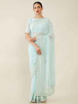 Soch - Embroidered Georgette Saree with Unstitched Blouse