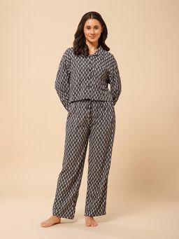 Drape In Vogue - Black Floral Printed Shirt and Pyjama