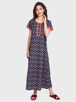 evolove - Navy Blue Vibrant Bliss Cotton Nighty