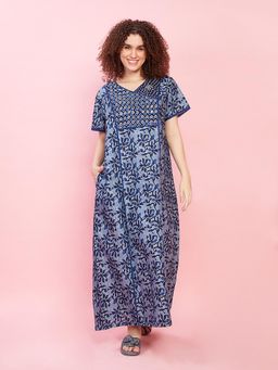evolove - Navy Blue Vibrant Bliss Cotton Nighty