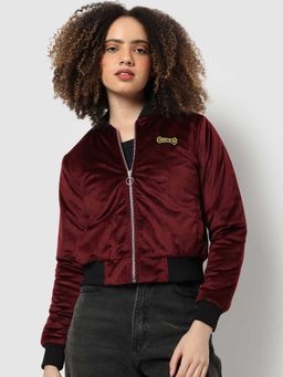 Campus Sutra - Womens Maroon Puffer Crop Jacket