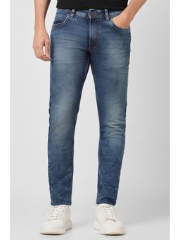 Peter England - Men Blue Mid Wash Low Skinny Fit Jeans
