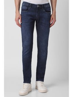 Peter England - Men Navy Light Wash Low Skinny Fit Jeans