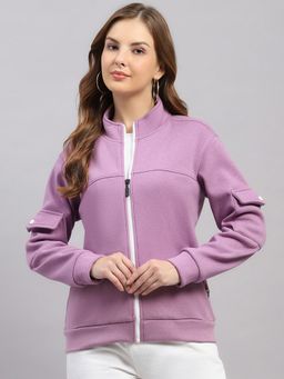Rock.it - Lavender Women's Regular Fit Solid Stand Collar Full Sleeve Sweatshirt