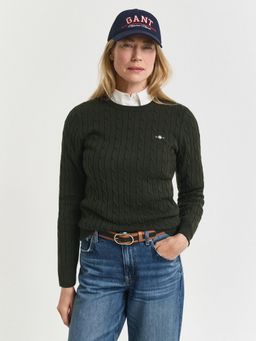 GANT - Women Green Cotton Textured Round Neck Slim Fit Sweater