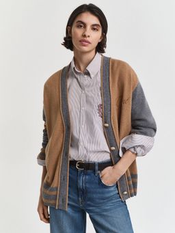 GANT - Women Brown Blended Textured V Neck Relaxed Fit Cardigan