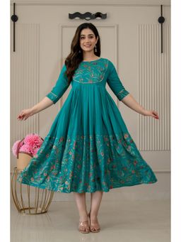 The Perfect Fit Co. - Women Teal Floral Printed Midi Dress