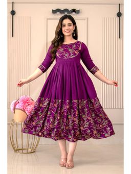 The Perfect Fit Co. - Women Purple Floral Printed Midi Dress