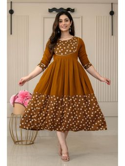 The Perfect Fit Co. - Women Brown Floral Printed Midi Dress