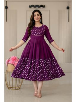 The Perfect Fit Co. - Women Purple Floral Printed Midi Dress