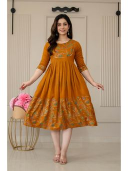 The Perfect Fit Co. - Women Mustard Floral Printed Midi Dress