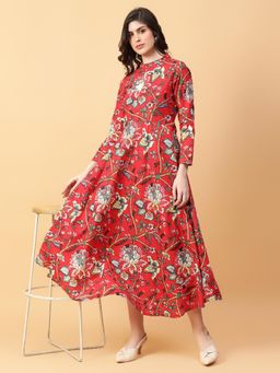 Aayusika - Red Cotton Floral Printed Maxi Dress