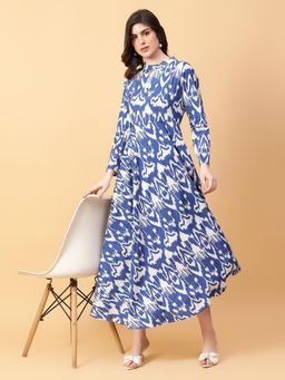 Aayusika - Blue Cotton Abstract Printed Midi Dress