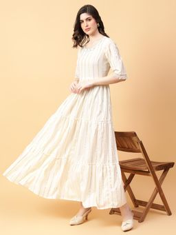 Aayusika - Cream Cotton Striped Maxi Dress