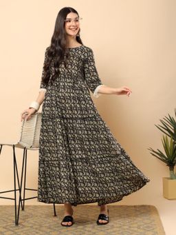 Aayusika - Black Cotton Floral Printed Maxi Dress