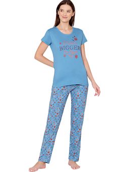 Bodycare - Womens Combed Cotton T-Shirt & Pyjama BSLS11002 Blue (Set of 2)