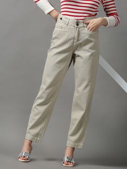 SHOWOFFFF - Womens Clean Look Regular Fit Beige Denim Jeans