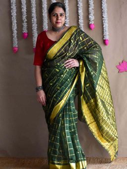 Sundarii - Taal- Venkatagiri Handloom Zari Boota Green Saree with Unstitched Blouse