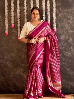 Sundarii - Sajni - Chanderi Silk Pink Saree with Unstitched Blouse