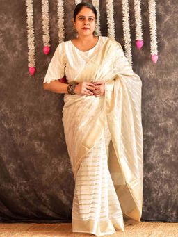 Sundarii - Reet - Chanderi Silk Ivory Saree with Unstitched Blouse