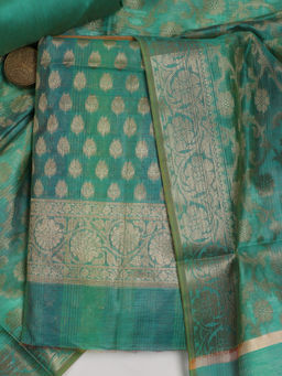 MEENA BAZAAR - Green Woven Chanderi Unstitched Kurta with Bottom and Dupatta