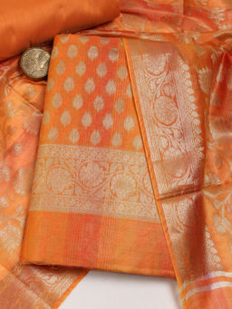 MEENA BAZAAR - Orange Woven Chanderi Unstitched Kurta with Bottom and Dupatta