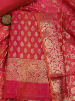 MEENA BAZAAR - Pink Woven Chanderi Unstitched Kurta with Bottom and Dupatta