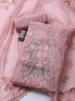 MEENA BAZAAR - Pink Embroidered Chanderi Unstitched Kurta with Bottom and Dupatta