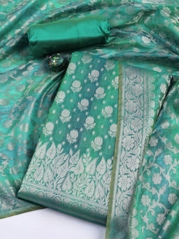 MEENA BAZAAR - Green Woven Chanderi Unstitched Kurta with Bottom and Dupatta