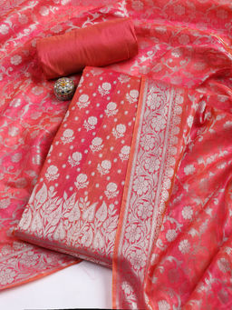 MEENA BAZAAR - Pink Woven Chanderi Unstitched Kurta with Bottom and Dupatta