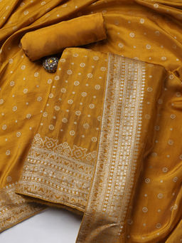 MEENA BAZAAR - Mustard Bandhani Woven Ahl Unstitched Kurta with Bottom and Dupatta