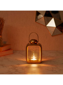 HomeTown - Allure Glass and Iron Small Hanging Lantern In Gold