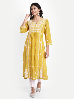HOUSE OF KARI - Hok Chikankari Long Kurta Mustard & White