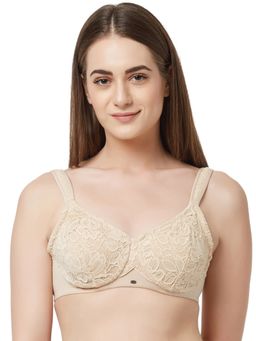 SOIE - Women's Full Coverage Non-Padded Wired Lace Bra-Nude
