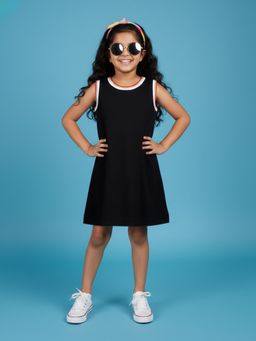KiddoPanti - Black Solid Sleeveless Round Neck A-Line Dress
