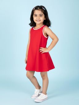 KiddoPanti - Red Solid Sleeveless Round Neck A-Line Dress
