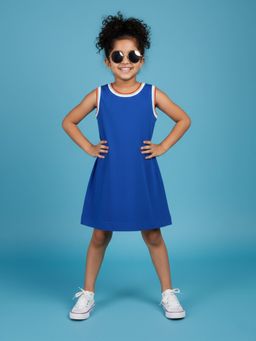 KiddoPanti - Blue Solid Sleeveless Round Neck A-Line Dress
