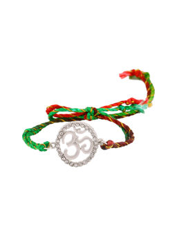 Estele - Rhodium Plated Spiritual Om Designer Rakhi with Crystals & Fancy Silk Thread