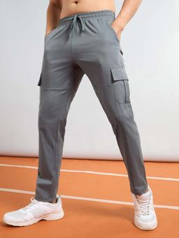 Technosport - Men Grey Solid Slim Fit Sports Cargo Track Pant
