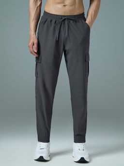 Technosport - Men Grey Solid Slim Fit Sports Cargo Joggers