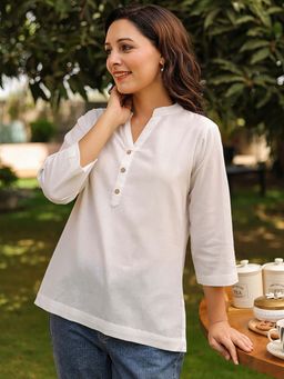 Rain & Rainbow - Women White Pure Cotton Tunic