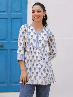 Rain & Rainbow - Women White Printed Cotton Tunic