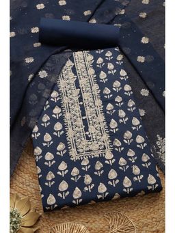 Soch - Women Navy Blue Floral Unstitch Dress Material