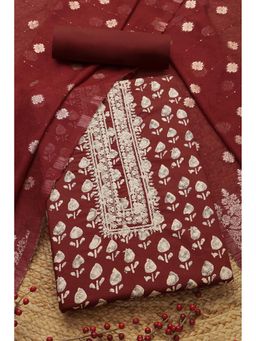 Soch - Women Maroon Floral Unstiched Dress Material