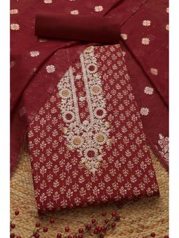 Soch - Women Maroon Floral Unstitch Dress Material