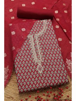 Soch - Women Maroon Floral Unstitch Dress Material