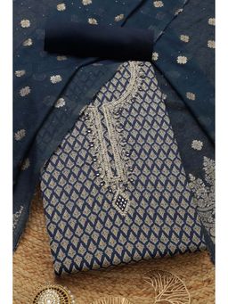 Soch - Women Navy Blue Floral Unstiched Dress Material