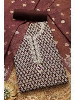 Soch - Women Brown Floral Unstitch Dress Material